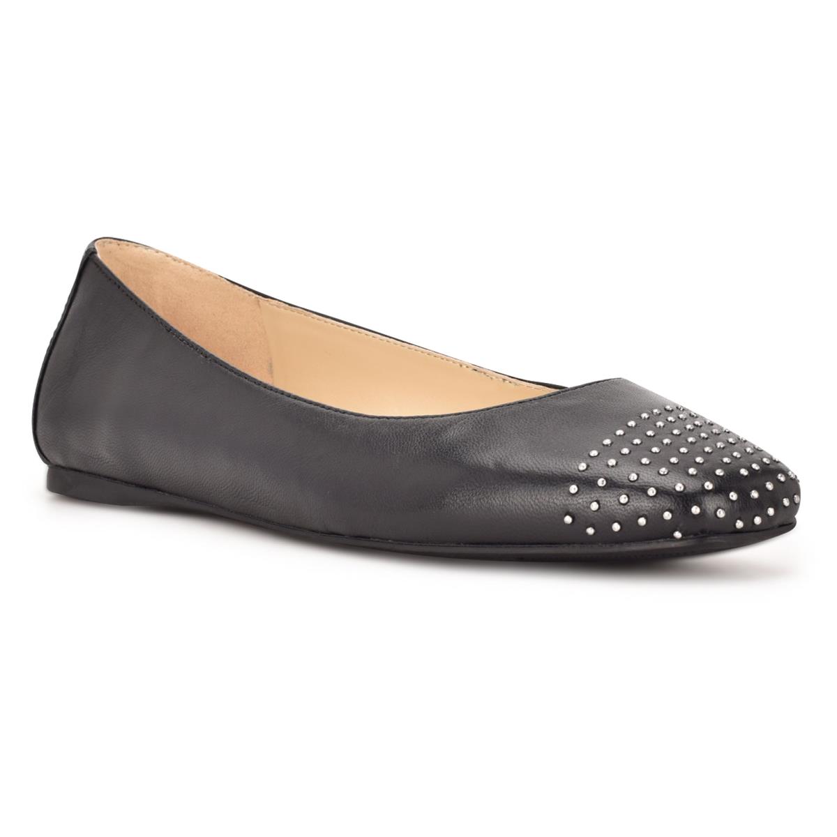 Nine West Aloha Studded Square-Tå Ballerina Dam Svarta | 6748CJXQZ