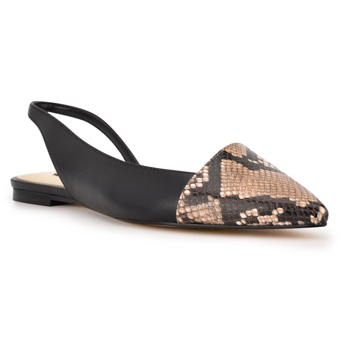 Nine West Beads Slingback Pointy Tå Flats Dam Svarta Ormskinn | 6715ZECAR