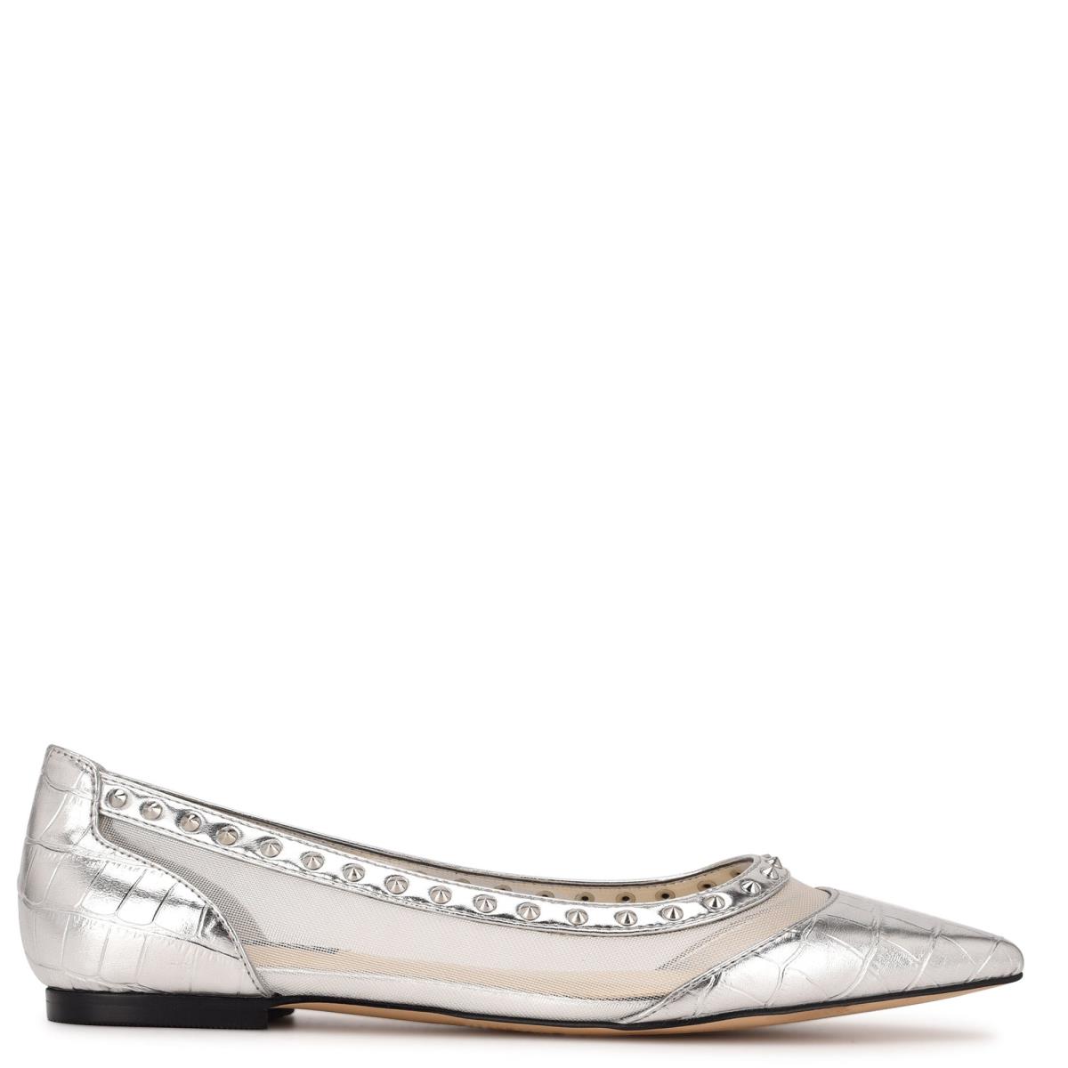 Nine West Bizzie Pointy Tå Ballerina Dam Silver | 8619LJZQI