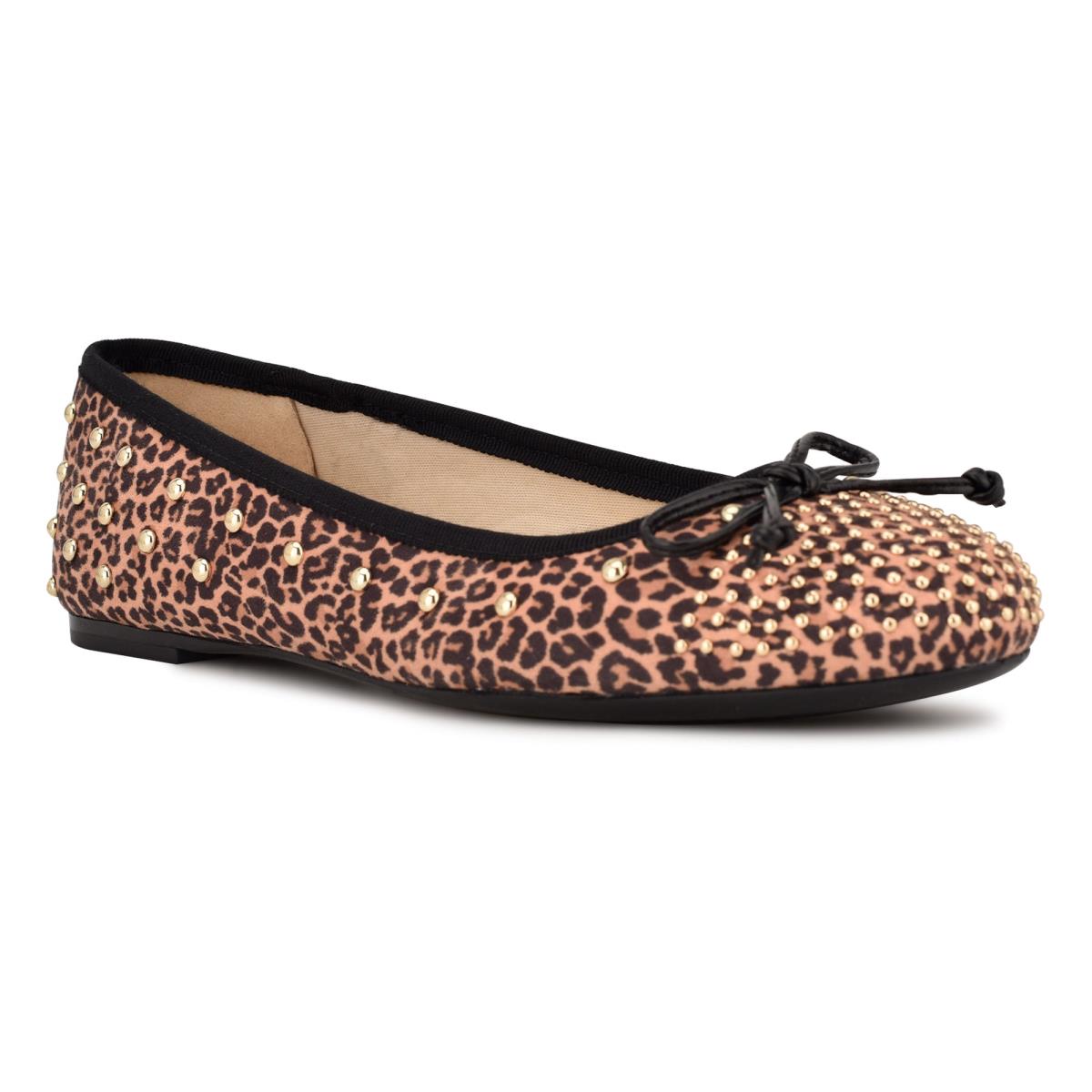 Nine West Curvy Studded Ballet Ballerina Dam Leopard Bruna | 3597TYKCN