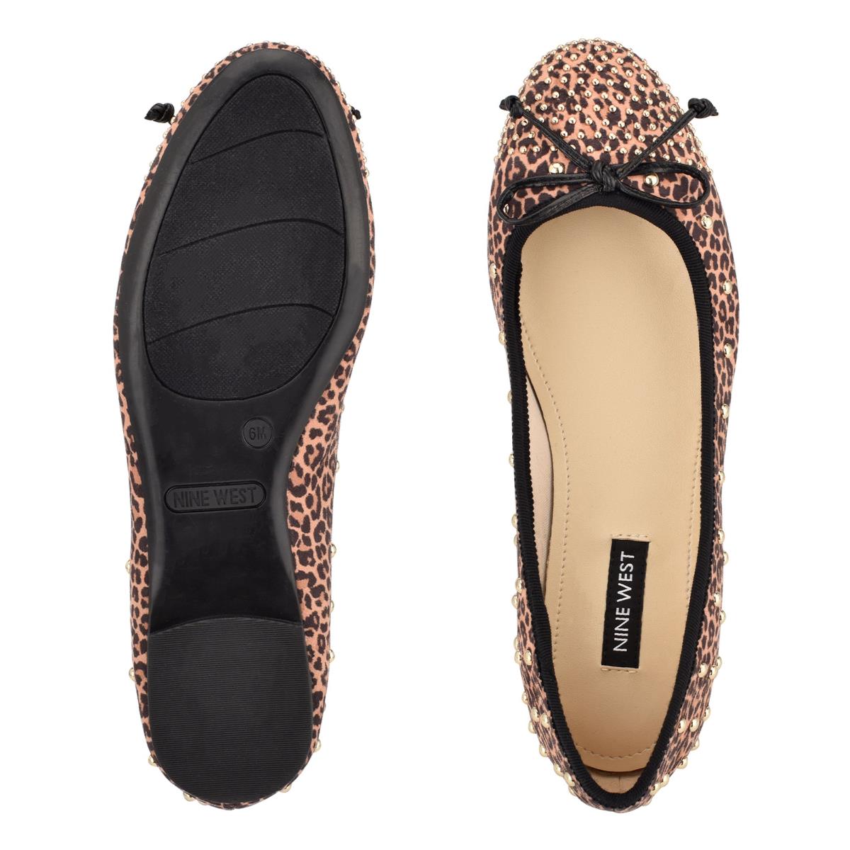 Nine West Curvy Studded Ballet Ballerina Dam Leopard Bruna | 3597TYKCN