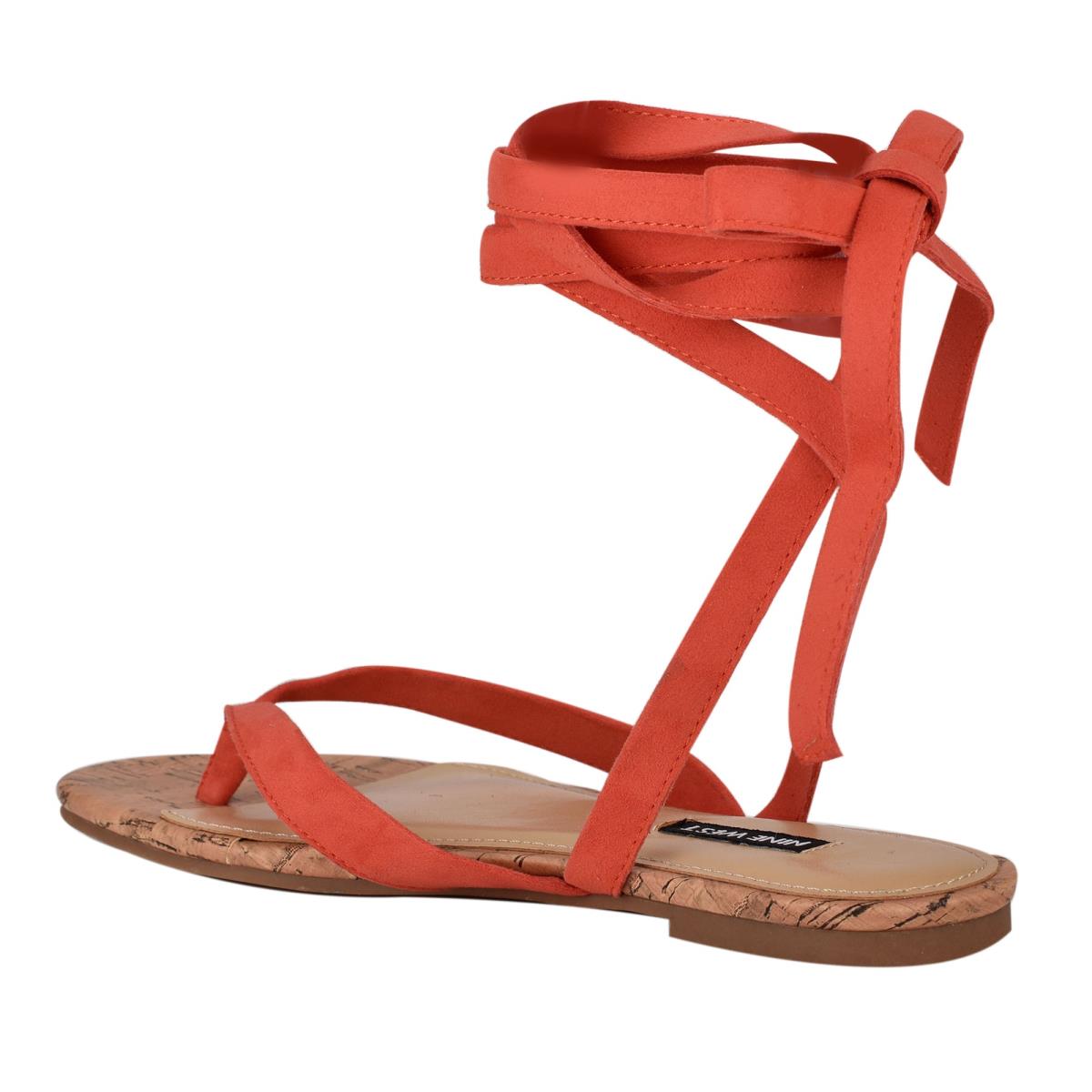 Nine West Tiedup Ankle Wrap Platta Sandaler Dam Röda | 1470RJLAC