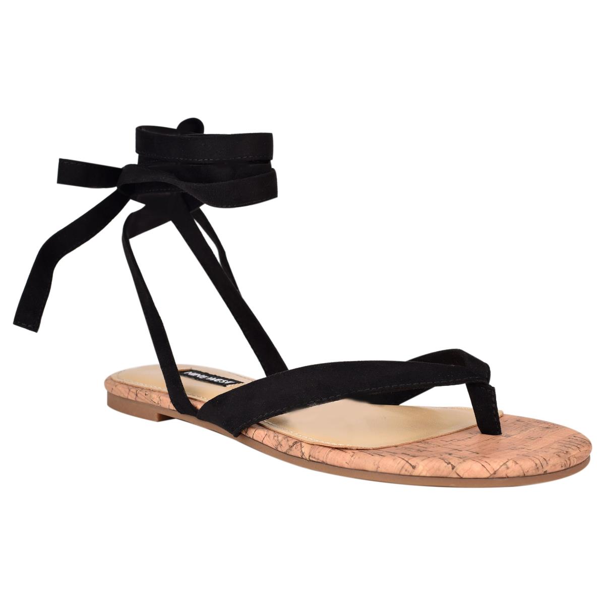 Nine West Tiedup Ankle Wrap Platta Sandaler Dam Svarta | 2746LXRCD