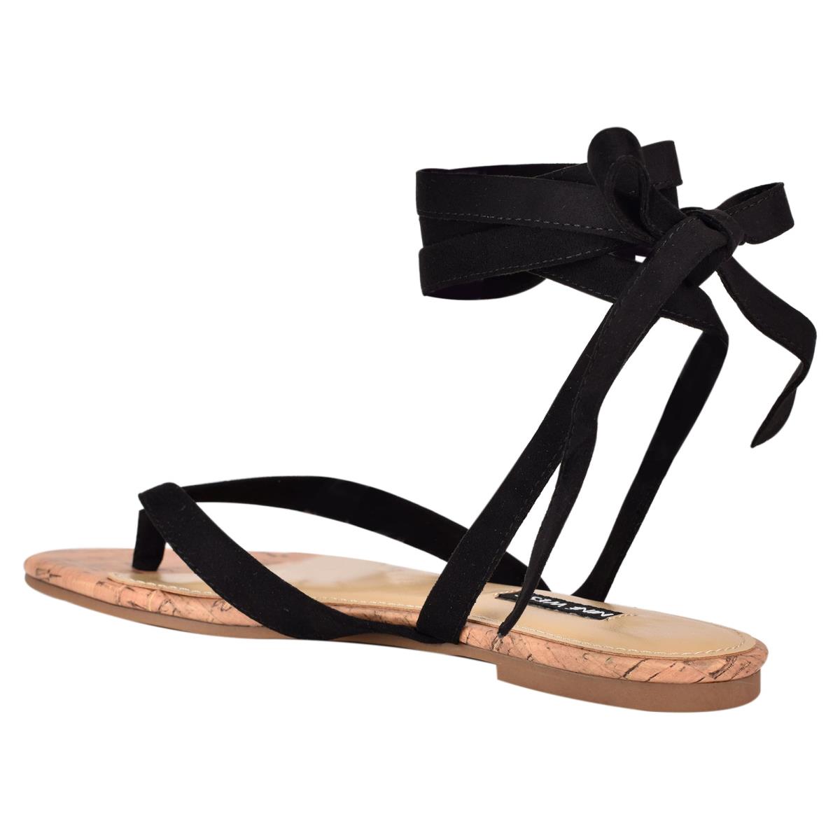 Nine West Tiedup Ankle Wrap Platta Sandaler Dam Svarta | 2746LXRCD