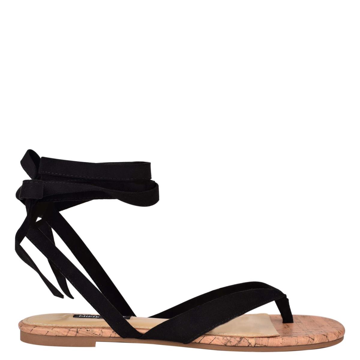 Nine West Tiedup Ankle Wrap Platta Sandaler Dam Svarta | 2746LXRCD