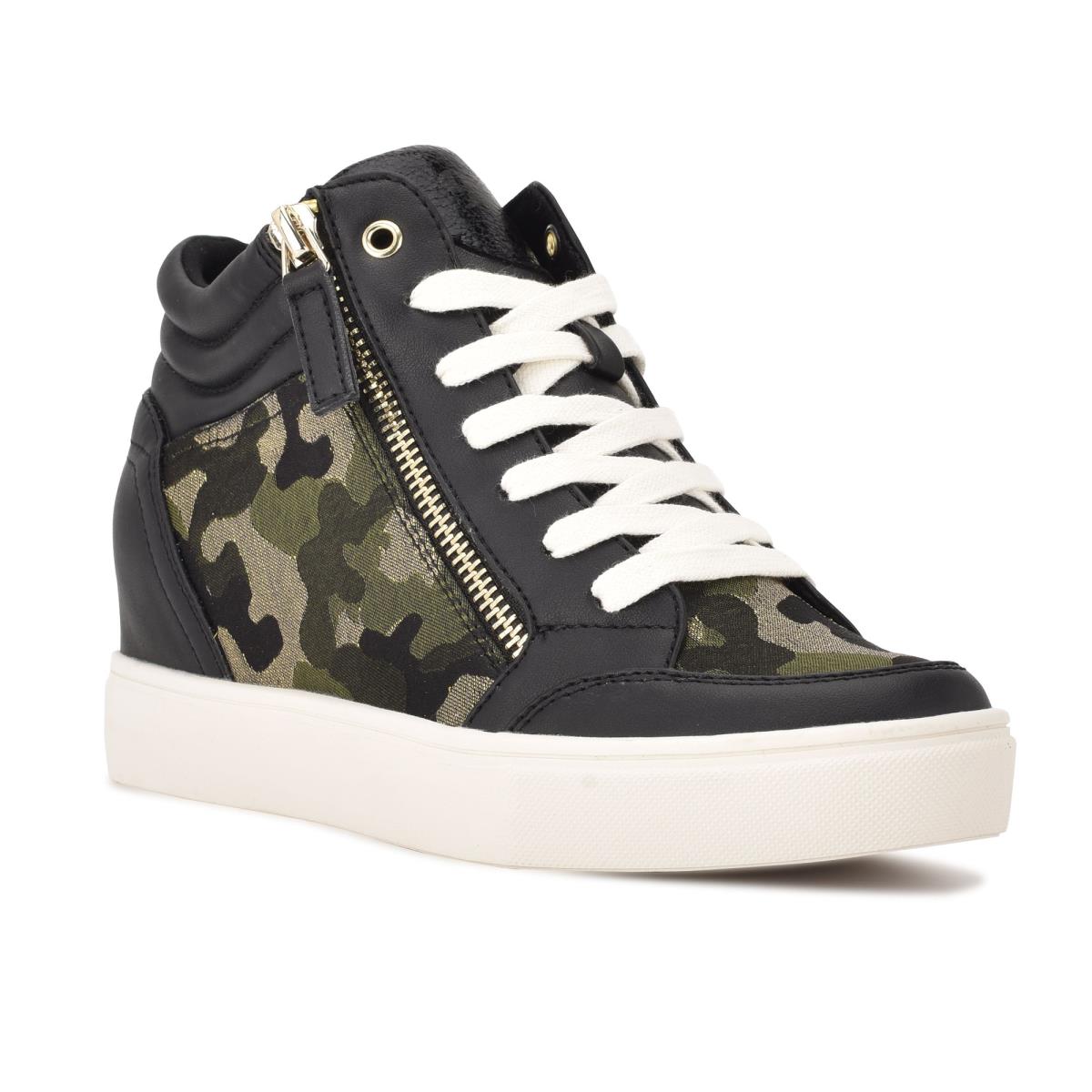 Nine West Tons High Top Hidden Kilklack Sneakers Sneakers Dam Svarta Camo | 9235JQNIZ