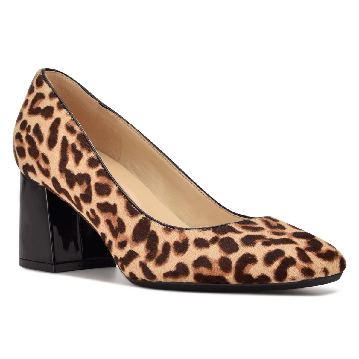 Nine West Vibe 9x9 Block Heel Pumps Dam Leopard | 1746IJSEK