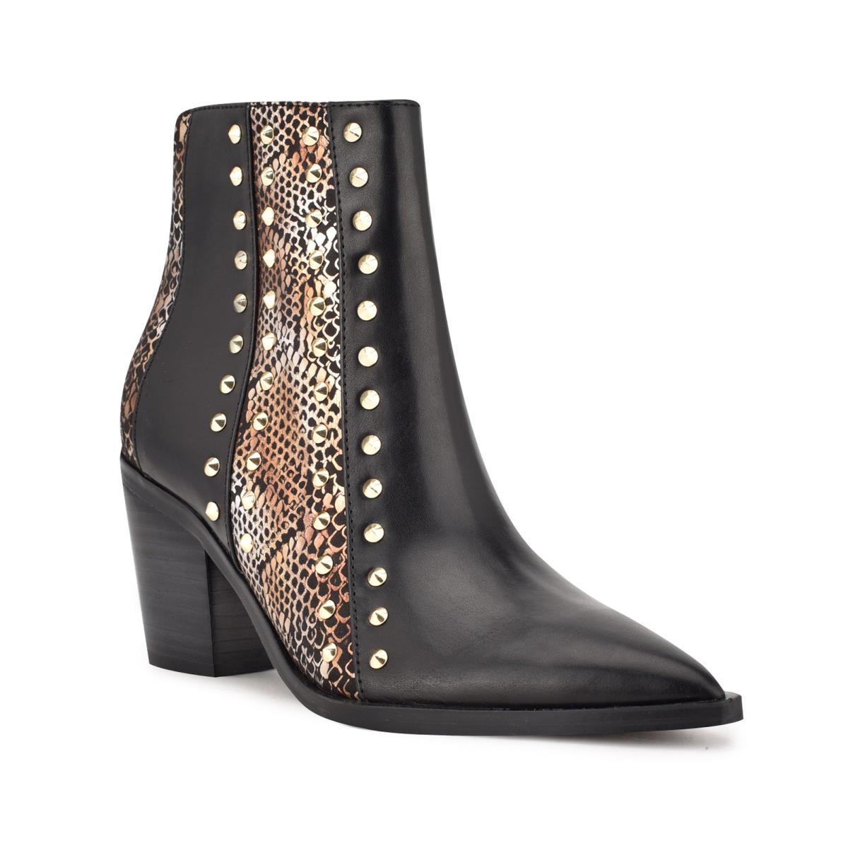 Nine West What Studded Block Heel Kängor Dam Svarta Guld | 0158OVNJU