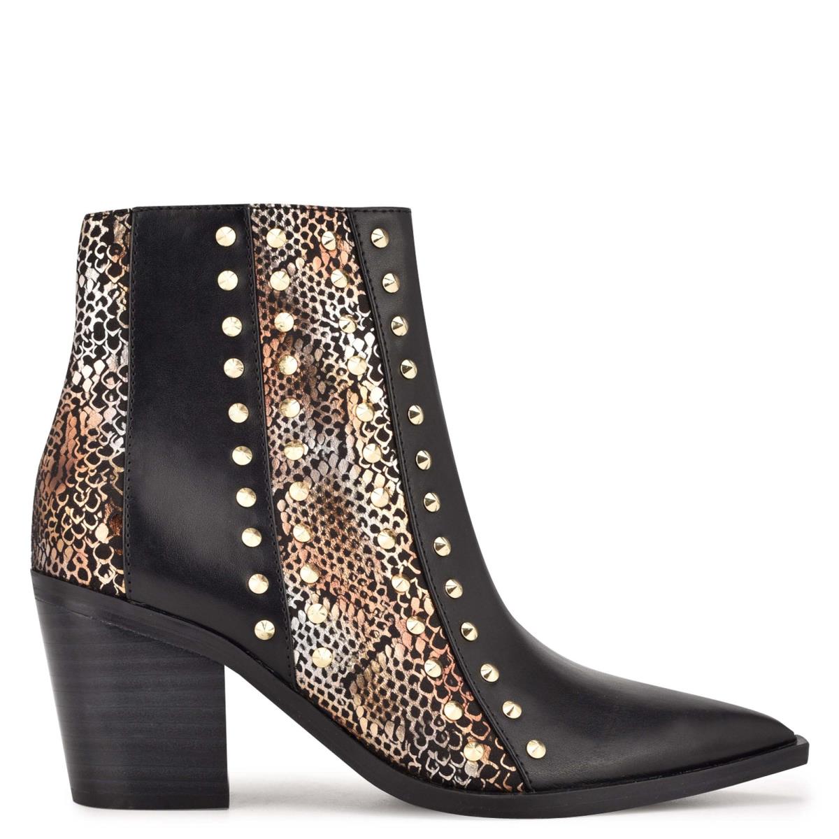 Nine West What Studded Block Heel Kängor Dam Svarta Guld | 0158OVNJU