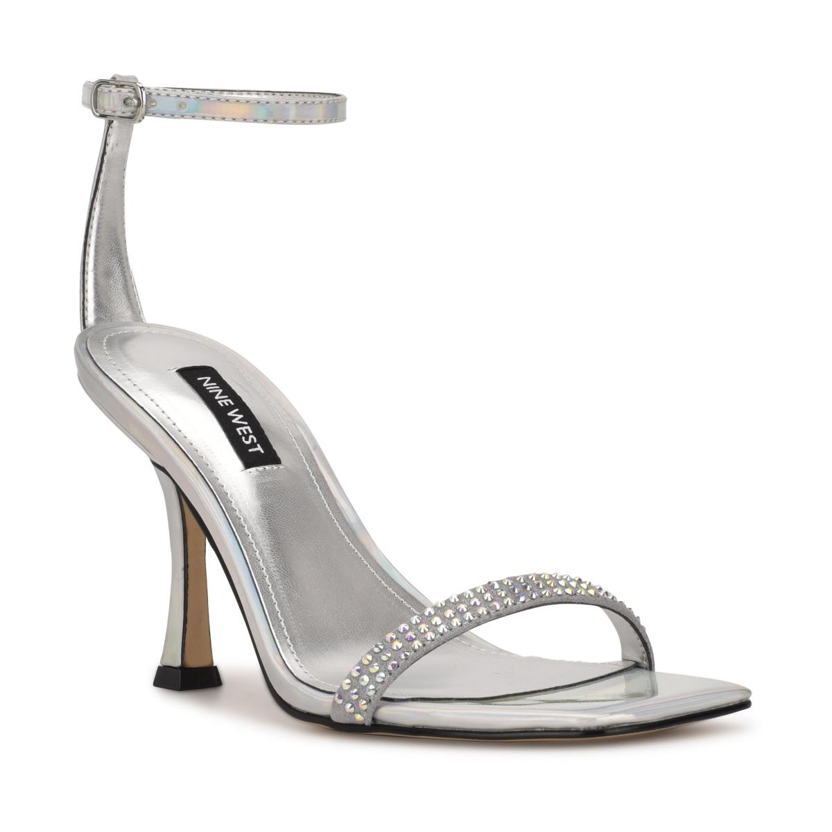 Nine West Yess Rhinestone Ankle Sandaler Med Rem Dam Silver | 2946JBDLE