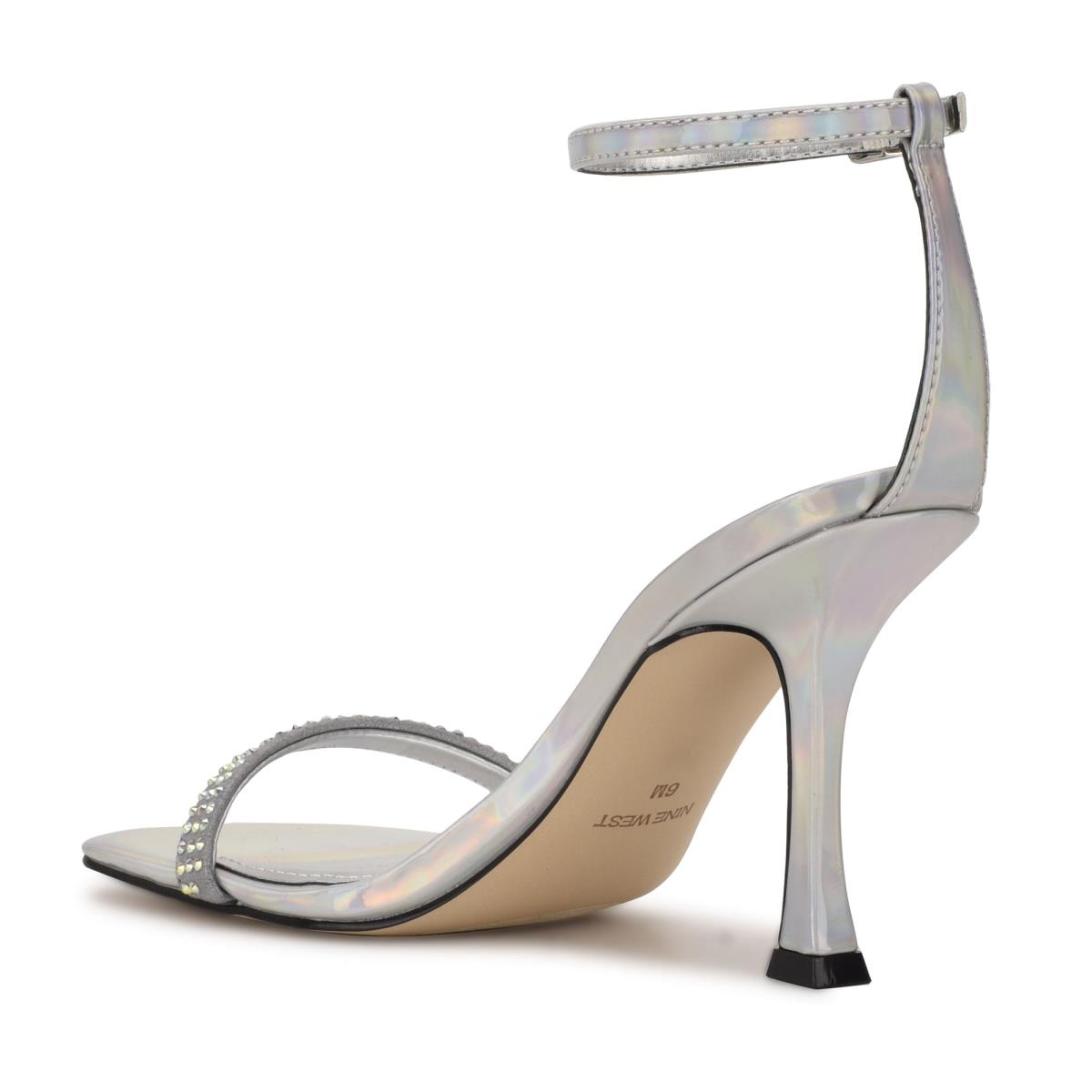 Nine West Yess Rhinestone Ankle Sandaler Med Rem Dam Silver | 2946JBDLE