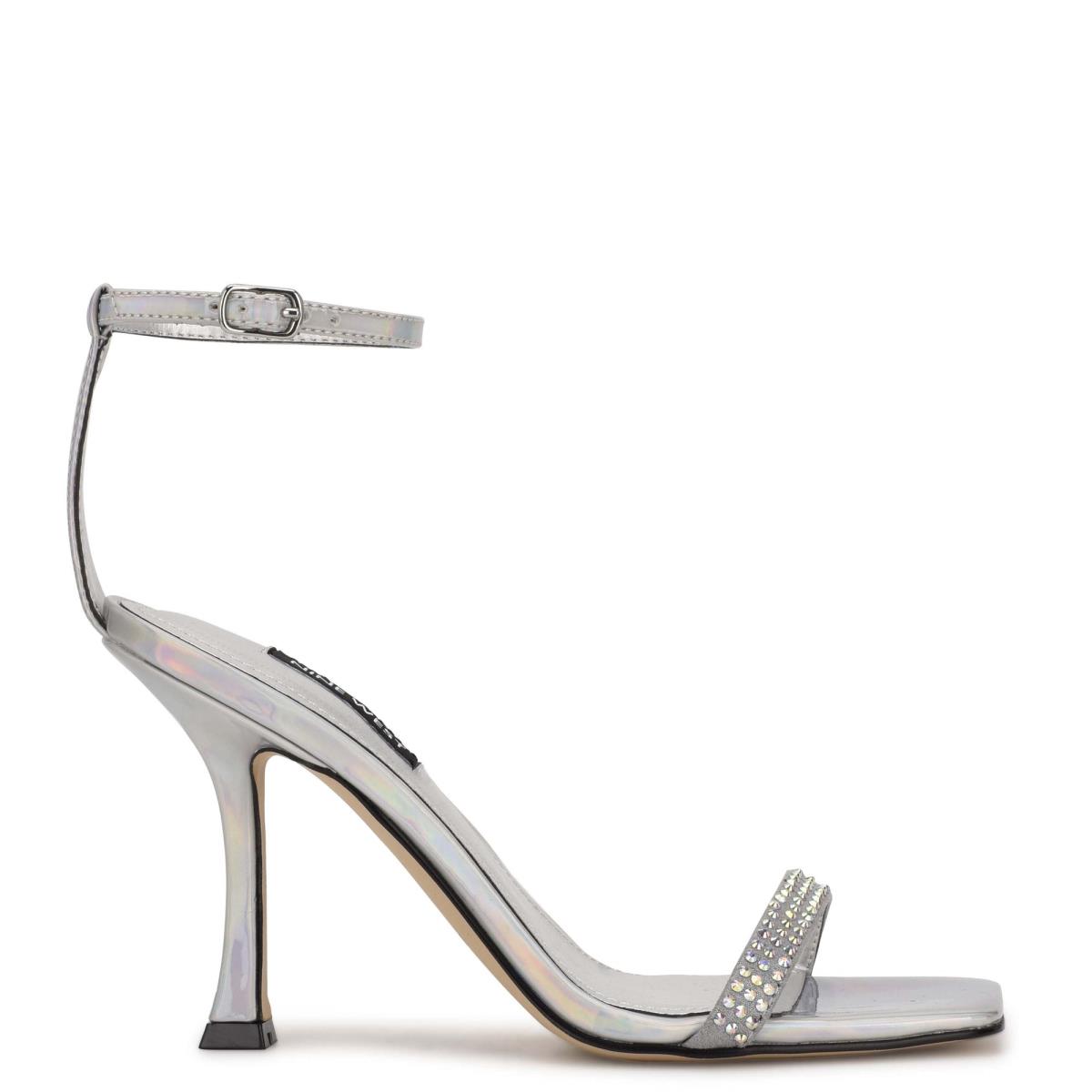 Nine West Yess Rhinestone Ankle Sandaler Med Rem Dam Silver | 2946JBDLE