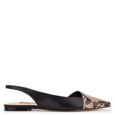 Nine West Beads Slingback Pointy Tå Flats Dam Svarta Ormskinn | 6715ZECAR