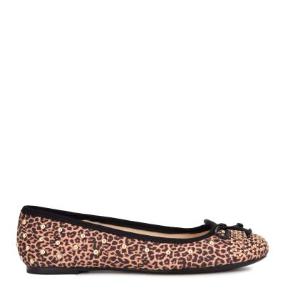 Nine West Curvy Studded Ballet Ballerina Dam Leopard Bruna | 3597TYKCN