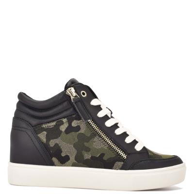 Nine West Tons High Top Hidden Kilklack Sneakers Sneakers Dam Svarta Camo | 9235JQNIZ