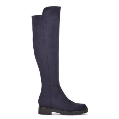 Nine West Tread Over The Knee Lug Sole Stövlar Dam Marinblå | 7915THVRG